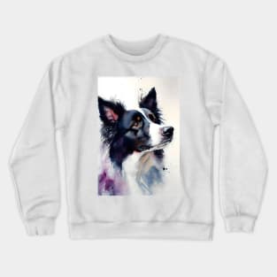 Black and White Border Collie Watercolor Portrait Crewneck Sweatshirt